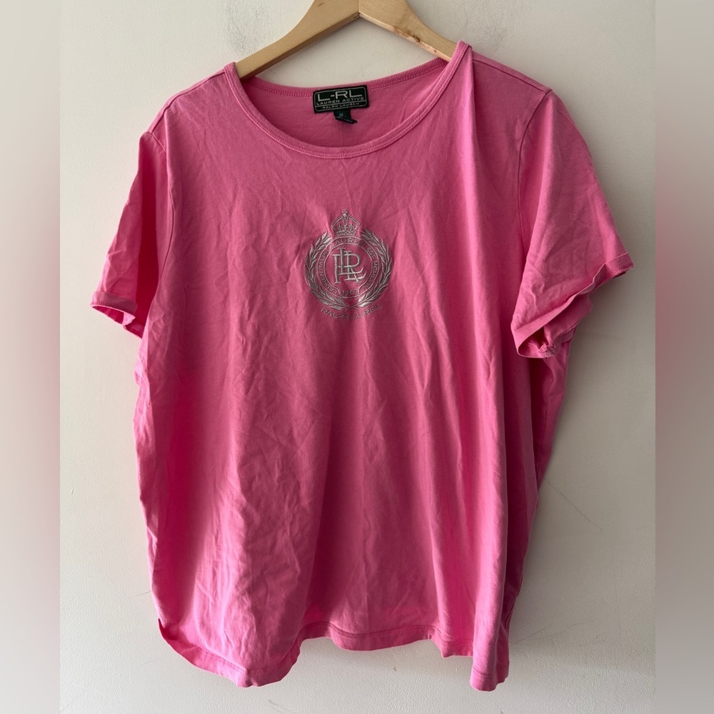 Lauren Ralph Lauren Active Pink Shirt White Embroidered Logo Top